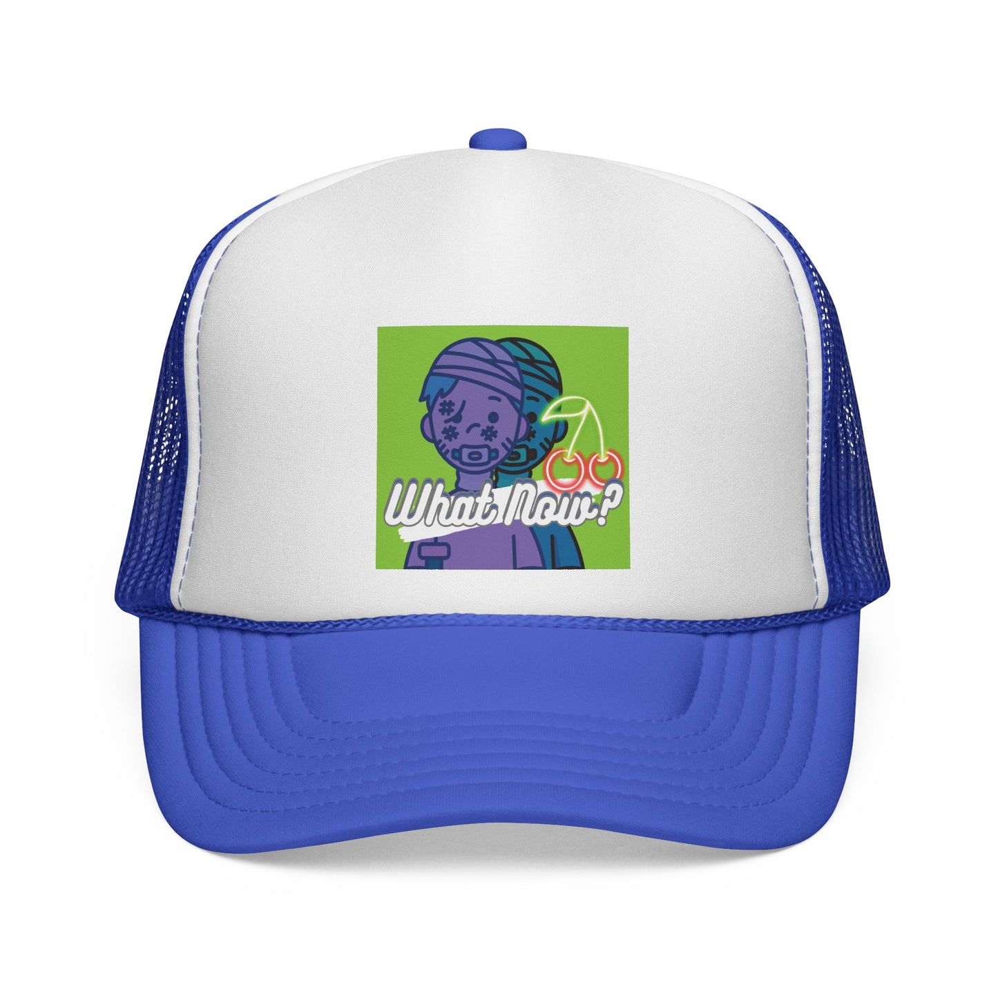 Colorful Graphic Trucker Cap with 'What Now?' Design